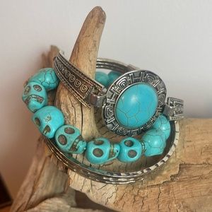 Bundle Turquoise and Silver Bracelets Southwestern Skulls Country Bad ass